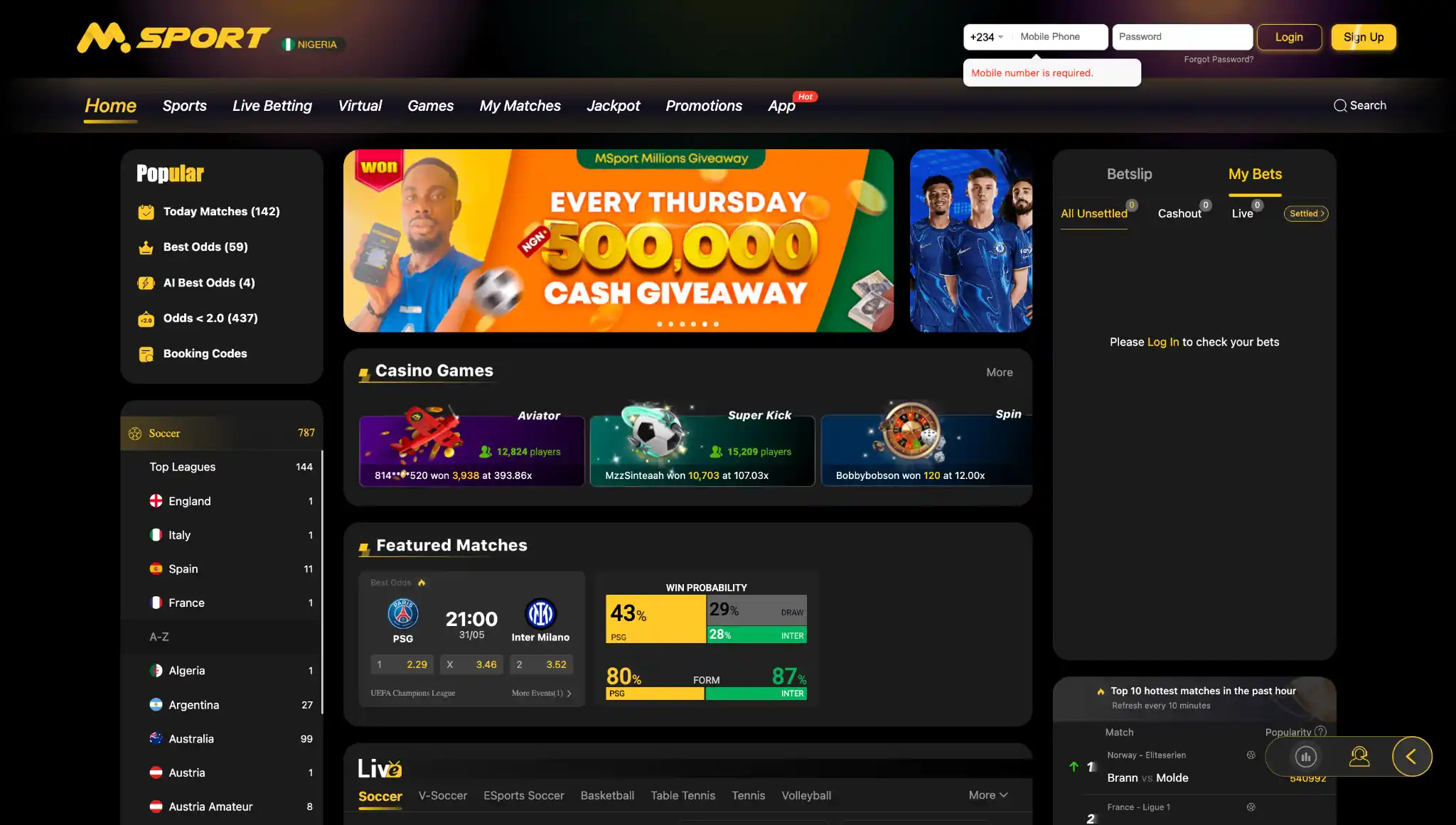 MSport Nigeria platform interface showcasing its trusted and user-friendly betting environment.