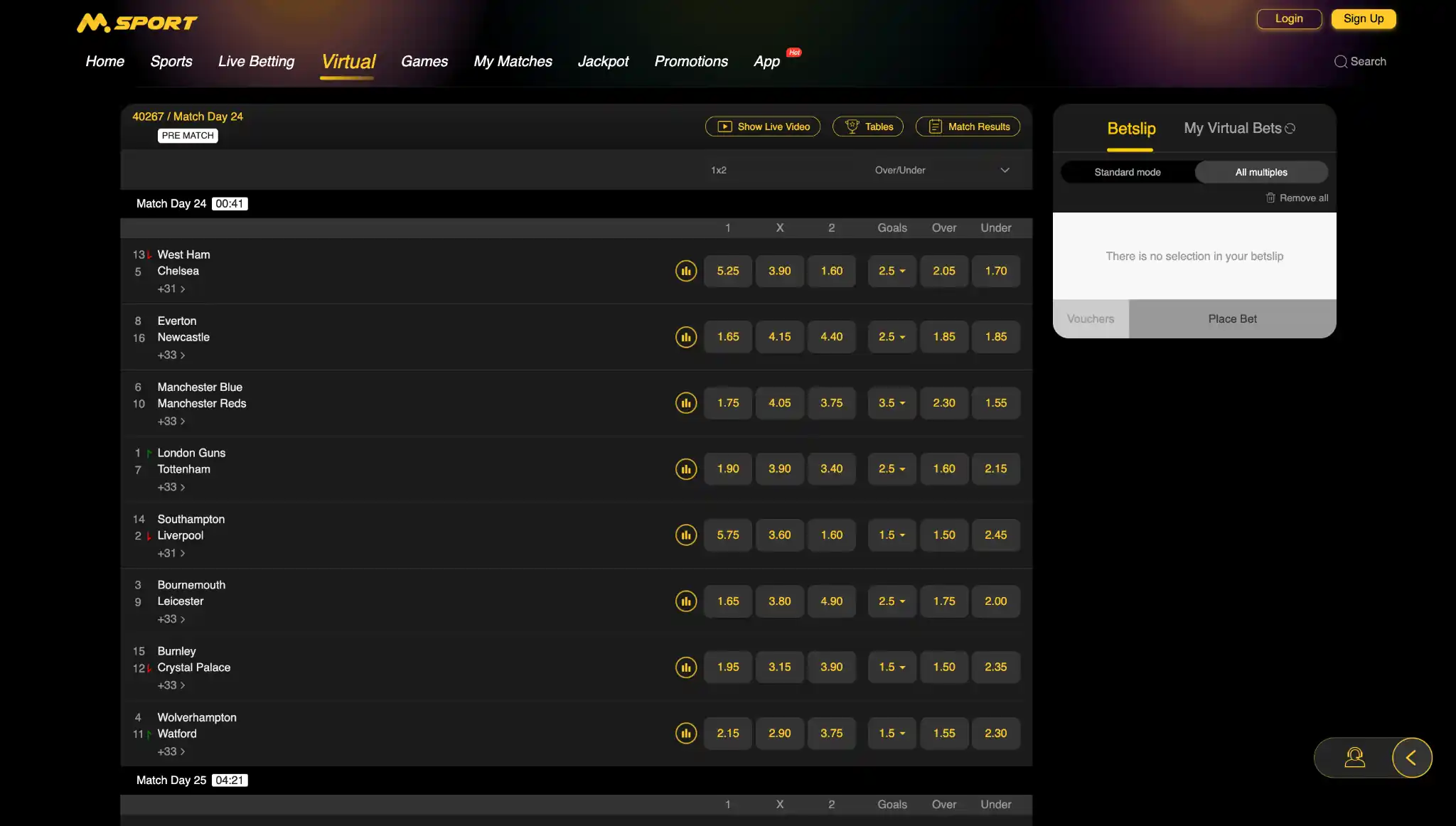 Selection of virtual sports games like football and racing available on MSport Nigeria.